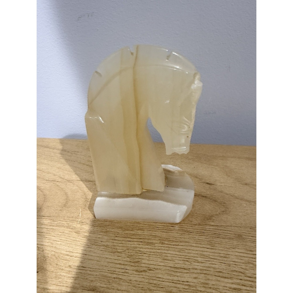 Beautiful Marble‎ Horse Head Bookends Trojan Mid Century Modern White Tan Marble